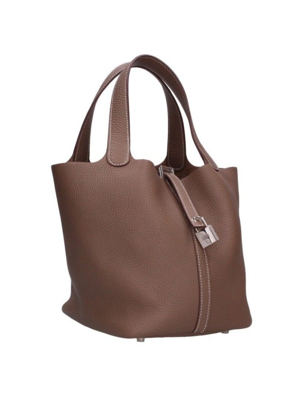 Hermes Picotin Lock MM Silver Taurillon Clemence Etoupe Handbag MM